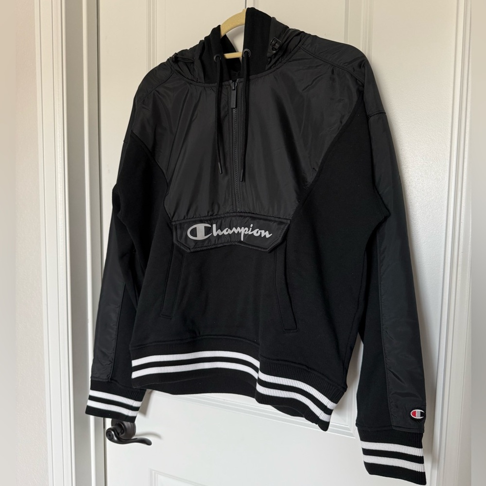 Champion Black Hooded Pullover with Drawstrings